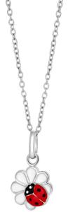 Silverhalsband med blomma och nyckelpiga, 38cm | Doppresenter.se