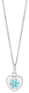 Silverhalsband med hjärta och blå blomma, 38cm | Doppresenter.se