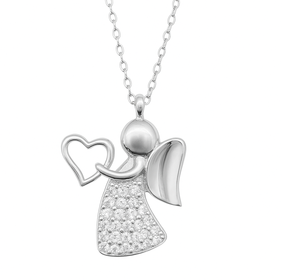 Silverhalsband 42cm med ängel | Doppresenter.se