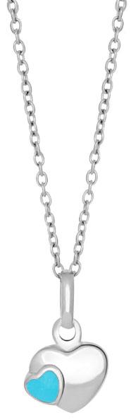 Silverhalsband med bltt emaljerat silverhjrta, 38cm | Doppresenter.se