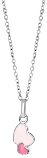 Silverhalsband med emaljhjärtan, 38cm