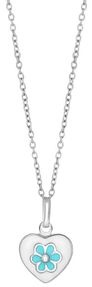 Silverhalsband med hjärta och blå blomma, 38cm | Doppresenter.se