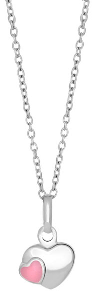 Silverhalsband med rosa emaljerat silverhjrta, 38cm | Doppresenter.se