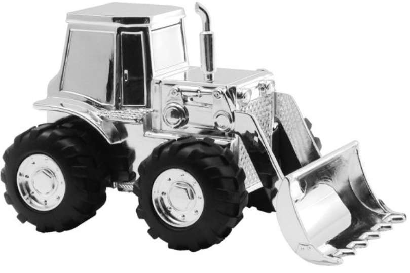 Sparbössa, traktor med frontlastare silver